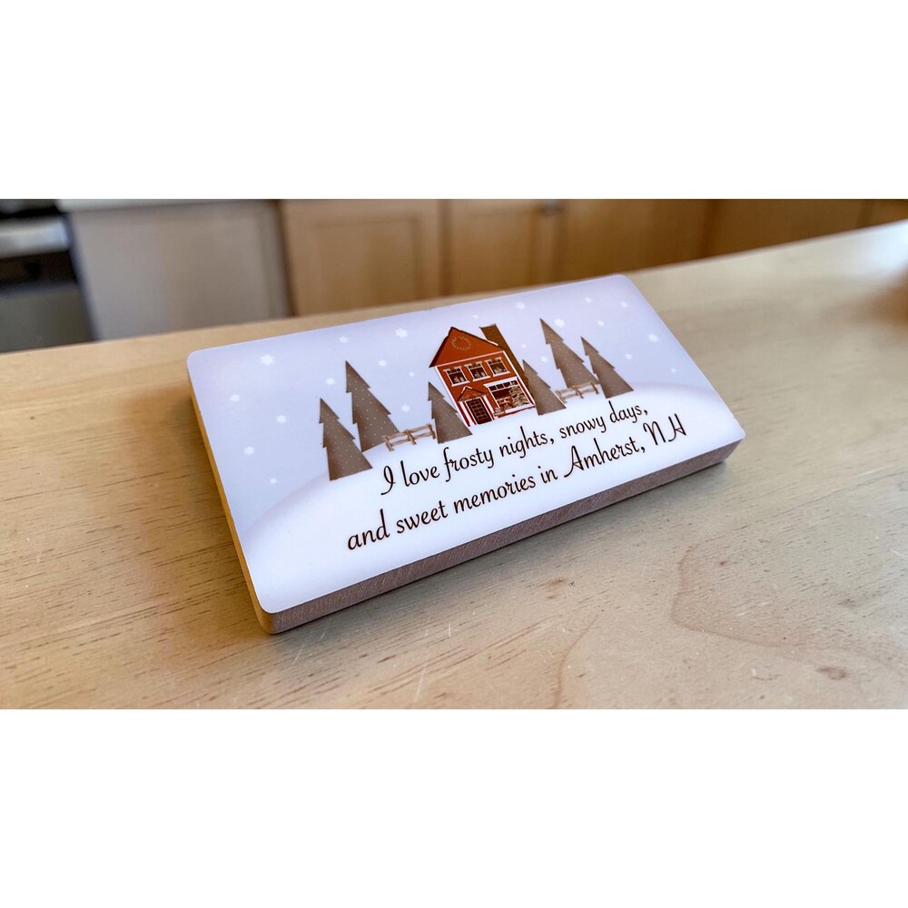 Amherst NH Winter Wooden Block Sign Frosty Nights Snowy Days New Hampshire Decor